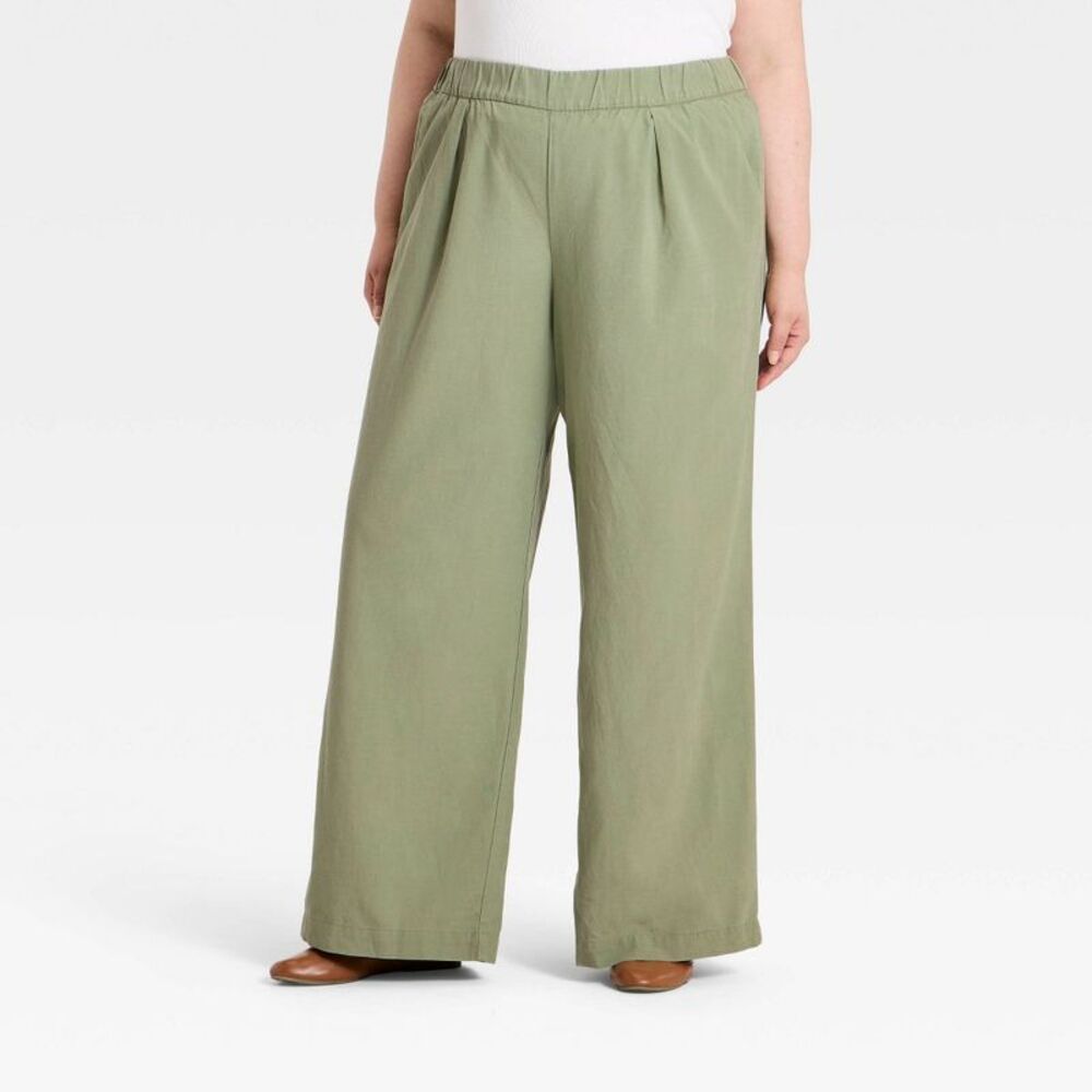 Women's Mid-Rise Wide Leg Pull On Pants - Universal Thread Olive Green XXL